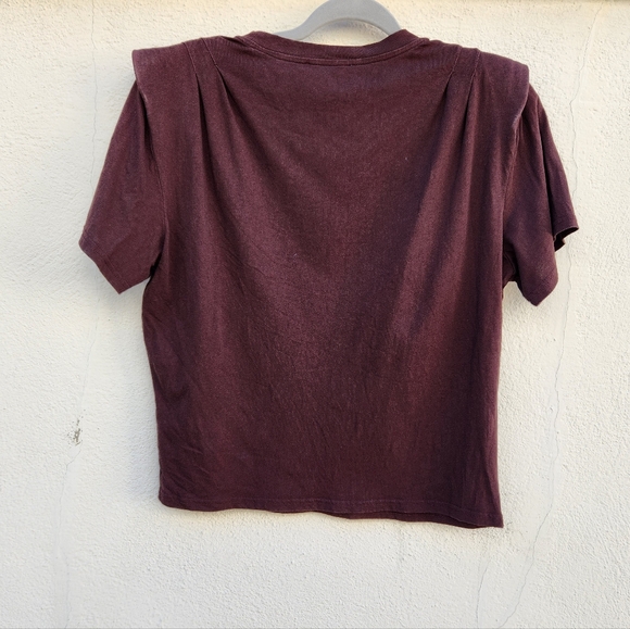FRAME Brown Padded Shoulder Short Sleeve Crewneck T-Shirt - Picture 3 of 5